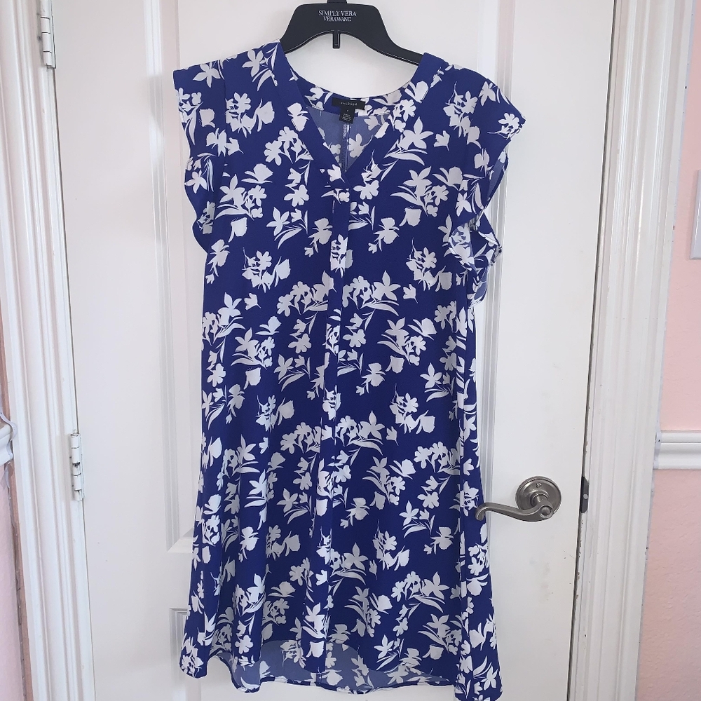 Halogen V Neck Summer Floral Dress Blue & White Size Small